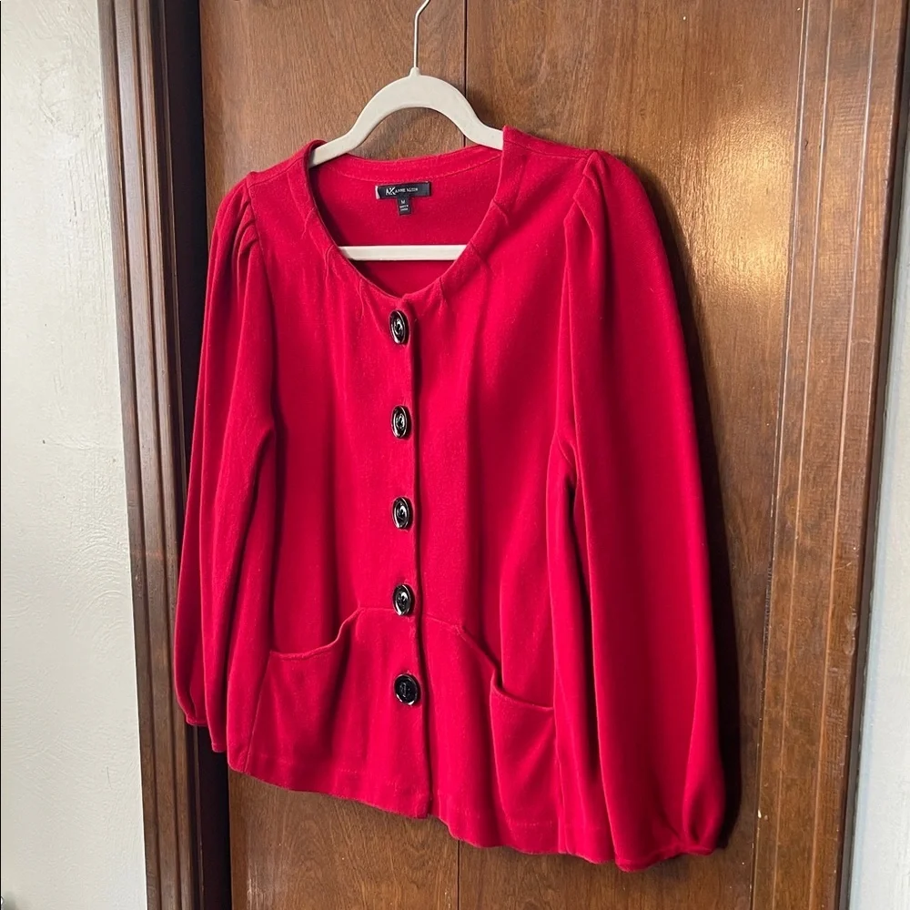 Anne Klein Red Button-Up Cardigan - Picture 4 of 5